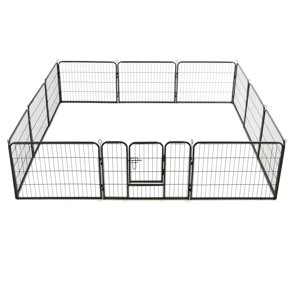 vidaXL Dog Playpen 12 Panels Steel 31.5"x23.6" Black