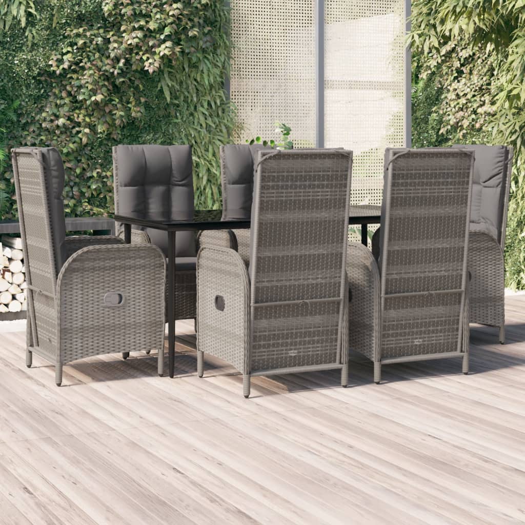vidaXL 7 Piece Patio Dining Set with Cushions Black and Gray Poly Rattan