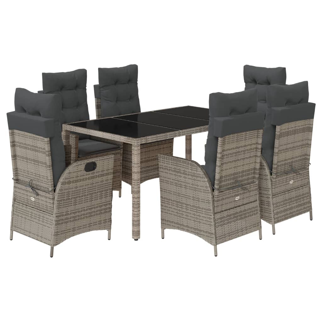 vidaXL 7 Piece Patio Dining Set with Cushions Gray Poly Rattan