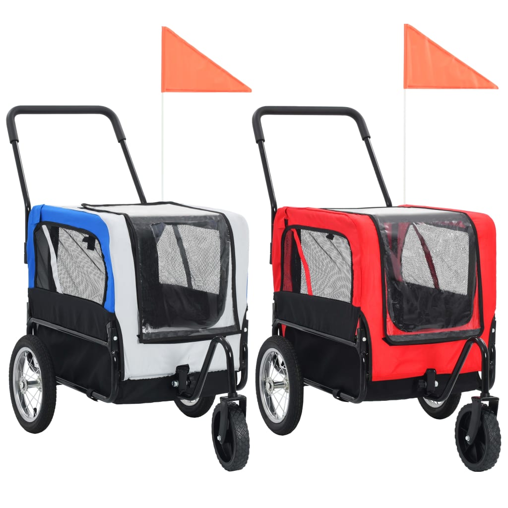 vidaXL Dog Bike Trailer Foldable Stroller 2-in-1 Function Dog Cart for Bike